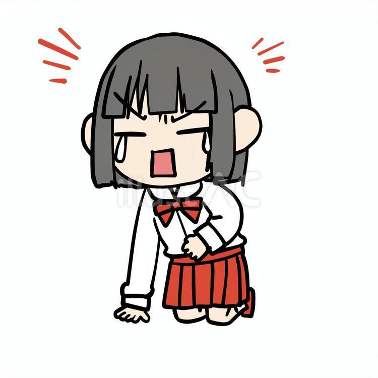 おなかを押さえる叫ぶ少女 小学生,おなか,叫ぶのイラスト素材