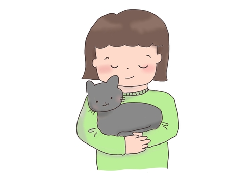 黒猫と女性 黒猫,女性,保護猫,迷子猫,里親募集,猫,譲渡会,シンプル,かわいいのイラスト素材