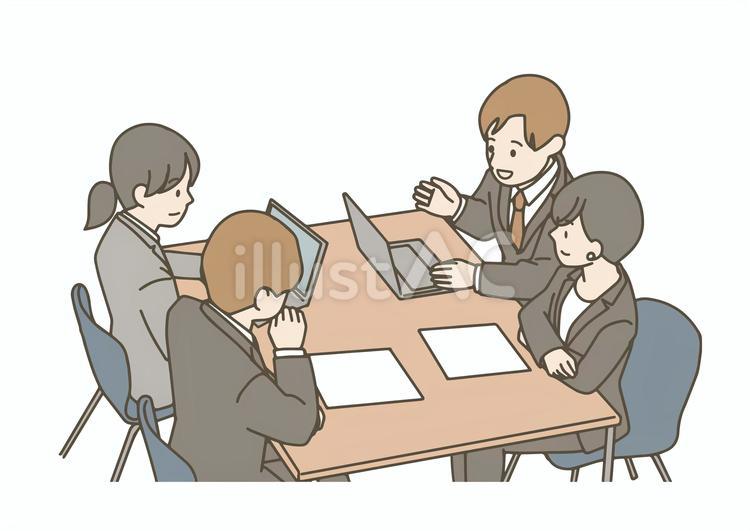 4人で会議するビジネスマン 会議,プレゼン,ミーティングのイラスト素材