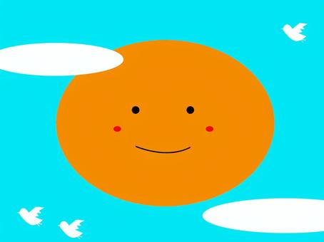 シンプルなお日様2 シンプル,昼,太陽,雲,可愛い,ゆるい,笑顔,鳥,生き物のイラスト素材