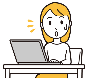 ノートパソコンを見て慌てる若い女性 パソコン,女性,女の子,人,人物,ロングヘア,若い,操作,使う,見るのイラスト素材