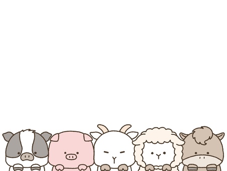 ひょっこり牧場動物フレーム 動物,かわいい,フレーム,牛,ブタ,ヤギ,ひつじ,馬,アニマル,顔を出すのイラスト素材