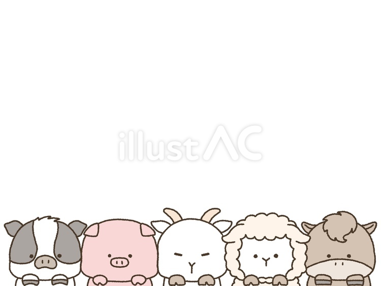 ひょっこり牧場動物フレーム 動物,かわいい,フレームのイラスト素材