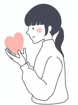 自分の心を大切にする② 人物,女性,自分,ハート,気持ち,心,大切,守る,大事,愛情のイラスト素材