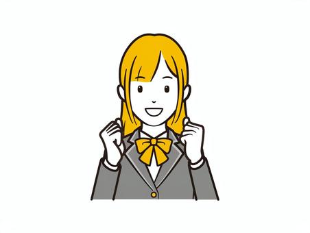 笑顔で両手ガッツポーズのブレザー女子 学生,女子学生,女子高生,ブレザー,リボン,ガッツポーズ,ガッツ,学生服,中学生,女性のイラスト素材