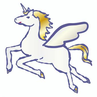 年賀状素材「午／馬」駆ける白いペガサス 午,馬,うま,ペガサス,ユニコーン,年賀状素材,年賀,正月,元旦,ハガキのイラスト素材