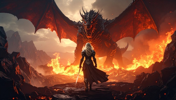 ドラゴンと戦う勇者