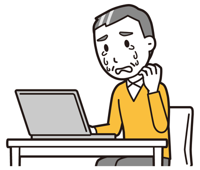  ニット中年男性(黄)-168-バスト パソコン,泣く,おじさん,男性,中年,お父さん,パパ,シニア,ミドルエイジ,人物のイラスト素材