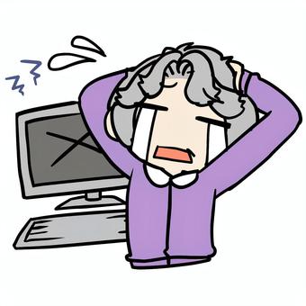 パソコンがエラーで泣くおばあさん パソコンがエラーで泣くおばあさん おばあさん,パソコン,エラー,泣く,焦る,デジタル,涙,不安,ミス,失敗のイラスト素材
