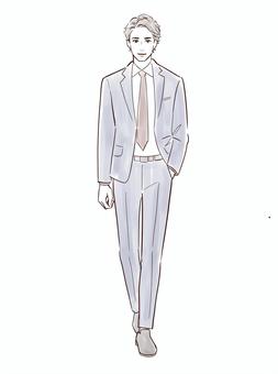 スーツを着たイケメン男性 男性,スーツ,イケメン,かっこいい,若い,ビジネスマン,サラリーマン,ネクタイ,ハンサム,水彩風のイラスト素材