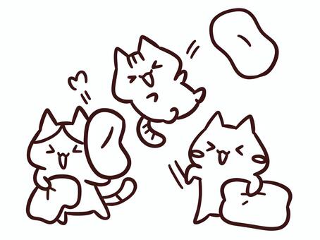 修学旅行で枕投げをするかわいい白黒猫達 猫,枕投げ,修学旅行,かわいい,遊ぶ,わくわく,楽しい,友達,仲良し,クラスメートのイラスト素材