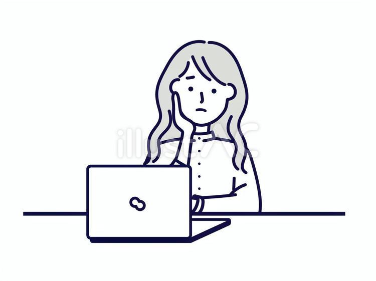 PCの前で悩む女性 PCの前で悩む女性 女性,ビジネスマン,オフィスカジュアルのイラスト素材