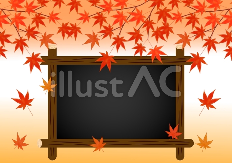 紅葉と木枠の黒板の秋のフレーム 紅葉,秋,黒板のイラスト素材