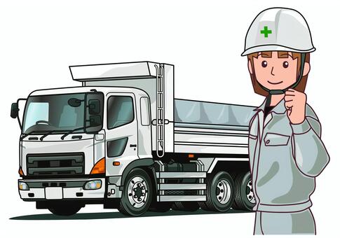 働く車　建設現場のダンプカーと女性運転手 働く車,建設現場,ダンプカー,女性,運転手,建設機械,運搬,ダンプ,建設,作業員のイラスト素材
