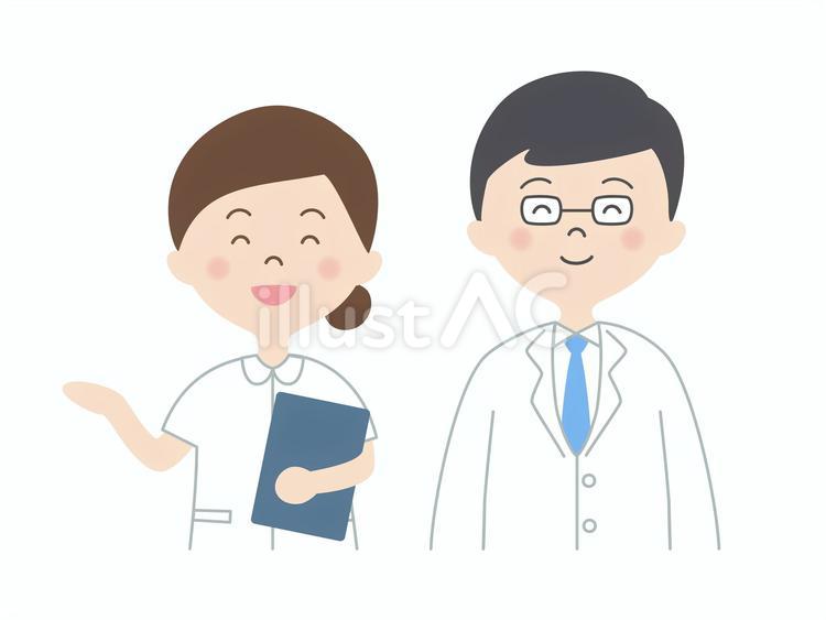 笑顔で対応する看護師と医者のイラスト 看護師,看護婦,ナースのイラスト素材