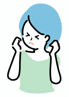 耳鳴りに悩む女性 女性,耳鳴り,キーン,苦しい,悩み,シンプル,ラフタッチ,手書き風,感情,表情のイラスト素材
