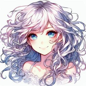 アイコン白32 アイコン白32 女の子,白い髪,流れる髪のイラスト素材