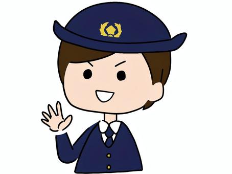 手を挙げて笑う警察官　女性 警察官,おまわりさん,女性,手を挙げる,かわいい,手描き,イラスト,フリー,無料のイラスト素材
