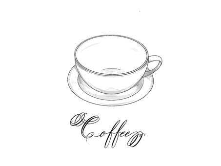 コーヒーカップ（空） コーヒー,コーヒーカップ,カップ,かわいい,シンプル,おしゃれ,手描き,白黒,カフェ,モノトーンのイラスト素材