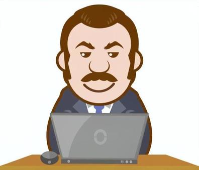 ノートパソコンを使うサラリーマン ノートパソコン,会社員,サラリーマン,ひげ,スーツのイラスト素材