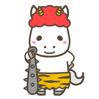 白馬の赤鬼 赤鬼,こん棒,角,かわいい,馬,ホース,デフォルメ,動物,ゆるかわ,シンプルのイラスト素材