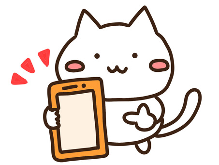 スマホの画面を見せて強調するかわいい白猫 スマホ,画面,見せる,ねこ,強調,共有,スマートフォン,かわいい,連絡,報告のイラスト素材