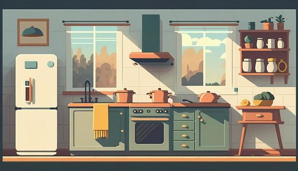 Illustration, kitchen, window, sink, 