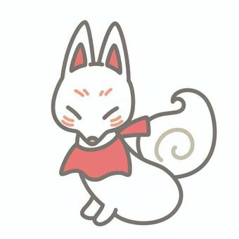 お狐様 狐,尻尾,首巻き,耳,顔模様,正月飾り,丸形,白色,赤色,灰色のイラスト素材