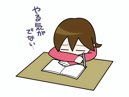 やる気が出ない女性 女性,ネガティブ,机,ノート,突っ伏すのイラスト素材