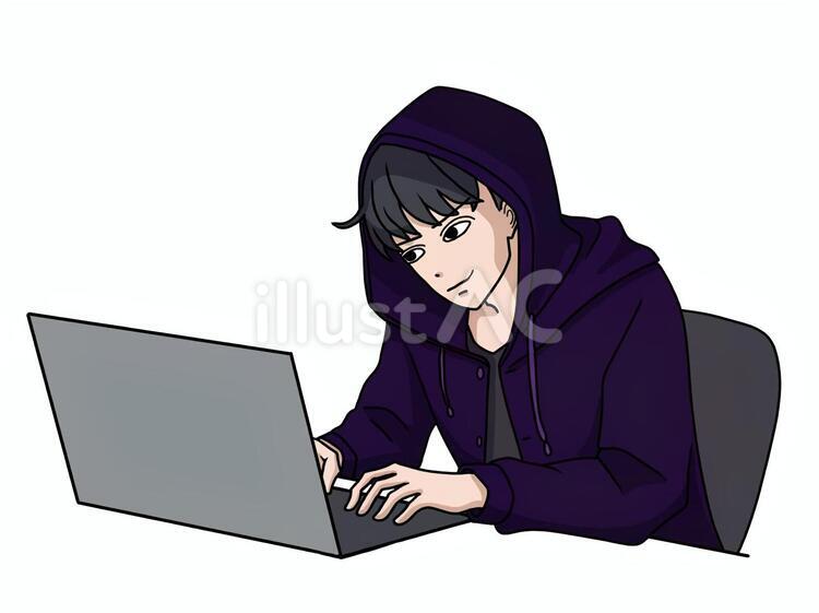 不敵に笑うハッカーの男性イラスト - No: 27284013｜無料イラスト・フリー素材なら「イラストAC」