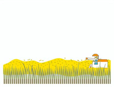 稲刈りフレーム 稲刈り,フレーム,農家,米,稲刈り機,農業,機械,乗る,人,黄色のイラスト素材