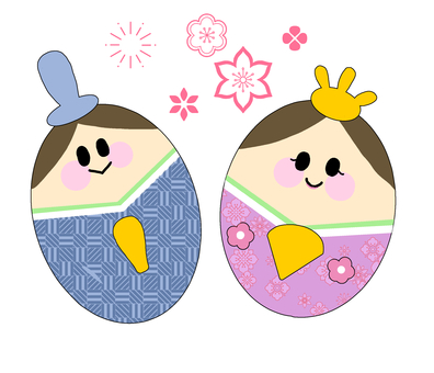たまご型のかわいいお雛様とお内裏様 ひな祭り,ひな人形,おひなさま,お内裏様,桃の節句,3月,3月3日,節句,伝統行事,年中行事のイラスト素材