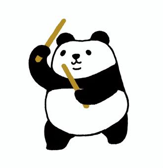 パンダシリーズ　太鼓のバチを持つ3 パンダ,かわいい,動物,バチ,棒,スティック,構える,振りかぶる,踊る,ポーズのイラスト素材