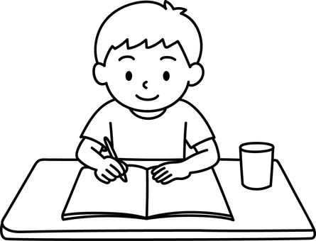 夏休みの宿題をする男の子 宿題,夏休み,麦茶,小学生,小学校,男の子のイラスト素材