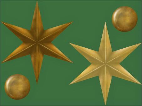 ブリキの六角星　セット クリスマス,六角星,星,冬,金色,銅色のイラスト素材