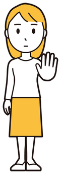  ロングヘア女性(黄)-189-全身 ストップ,女性,女の子,人物,かわいい,止まれ,禁止,だめ,下がれ,押すのイラスト素材