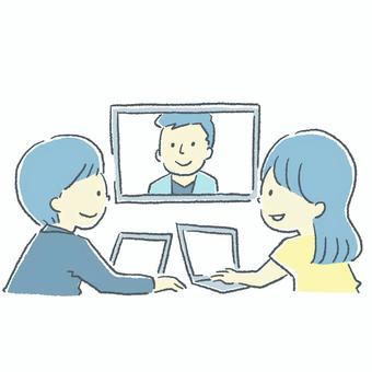 3人でオンライン会議 オンライン会議,かわいい,仕事,人,ビジネスマン,ポップ,3人,パソコン,リモート,打ち合わせのイラスト素材