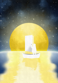 Illustration, ay, gece, okyanus, 