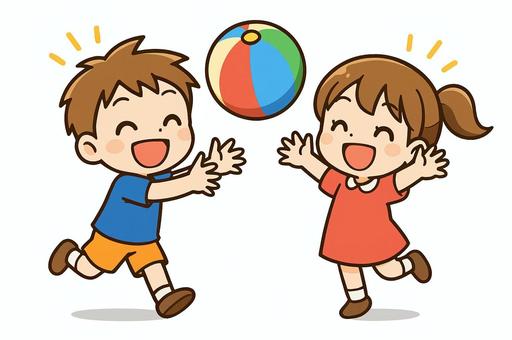 ビーチボールで遊ぶこどもたち