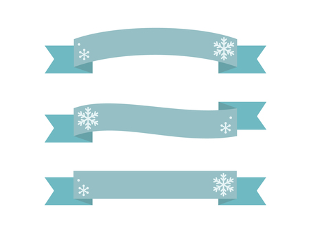 雪の結晶のリボンセット リボン,雪,結晶,見出し,スノーフレーク,デコレーション,12月,クリスマス,冬,青のイラスト素材