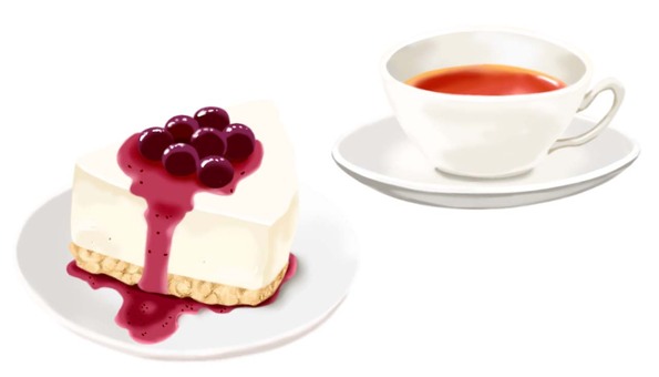 レアチーズケーキソースがけと紅茶① チーズケーキ,レア,洋生菓子,おやつ,甘い,食べ物,飲み物,美味しい,スイーツ,コーヒーのイラスト素材