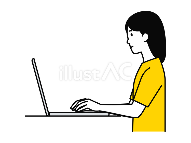 ノートパソコンを操作する女性　横 人,女性,パソコンのイラスト素材