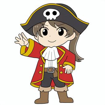 海賊の衣装を着た女の子（赤） 海賊,海賊帽,仮装,女の子,少女,子ども,コスプレ,ハロウィン,かわいいのイラスト素材