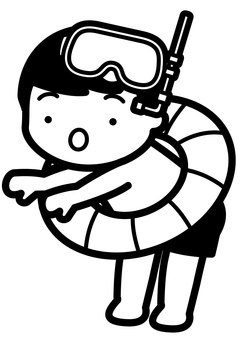 Illustration, a float, swimming in the sea, boy, 