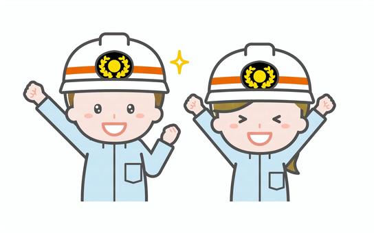 ミニ_2人_救急隊員の男女03 男性,女性,大人,職業,仕事,救急隊,救命,医療,搬送,事故のイラスト素材