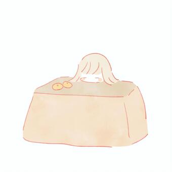 こたつに入る女性2 こたつ,みかん,炬燵,女,シンプル,ゆるい,かわいい,手描き,リラックス,睡眠のイラスト素材