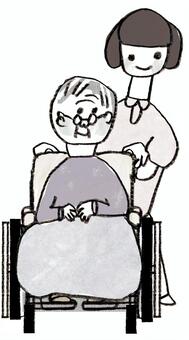  Wheelchair helper care, people, female, senior citizens, JPG