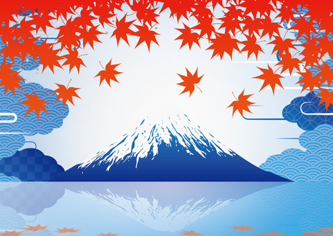 風情のある秋の富士山の背景素材 秋,紅葉,和風,富士山,日本,雲,和柄,曲線,背景のイラスト素材