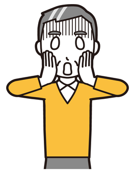  ニット中年男性(黄)-416-バスト 慌てる,おじさん,男性,中年,お父さん,パパ,シニア,ミドルエイジ,人物,かわいいのイラスト素材