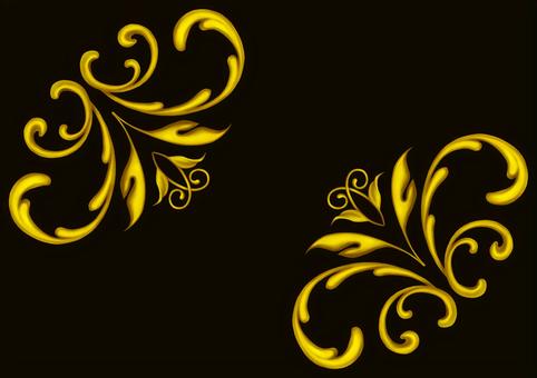 金のエレガンスフレーム2025⑦黒背景 エレガント,フレーム,飾り枠,クラシック,デコレーション,イラスト,手描き,水彩,ゴールド,葉のイラスト素材